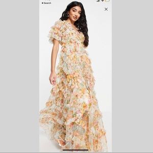 Needle & thread sunset garden maxi ruffle dress in multi floral NWT